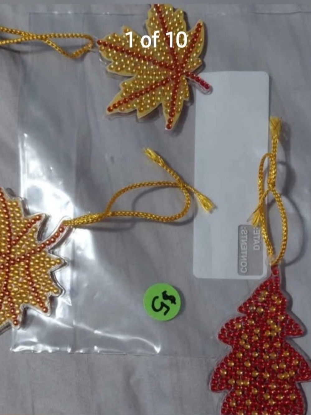 Beaded Leaf and Tree Hanging Ornaments - Yellow & Red